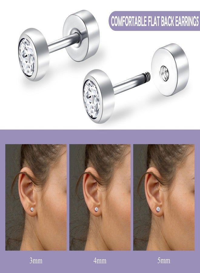BLISI G23 Solid Titanium Studs Earrings Flat Back Earrings, Dainty Small 3mm Crystal Screw Back Silver Stud Earrings Hypoallergenic Cartilage Rhinestones Earring Helix Tragus Conch Piercing Jewelry - Image 4